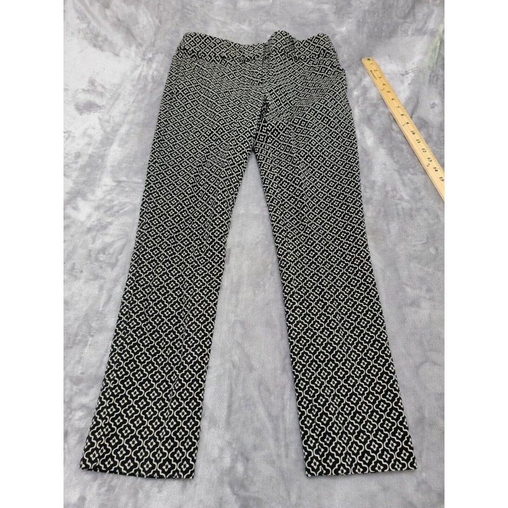 Ann Taylor Loft Marisa Skinny Women Black White Geometric Pants pockets 2 30x26
